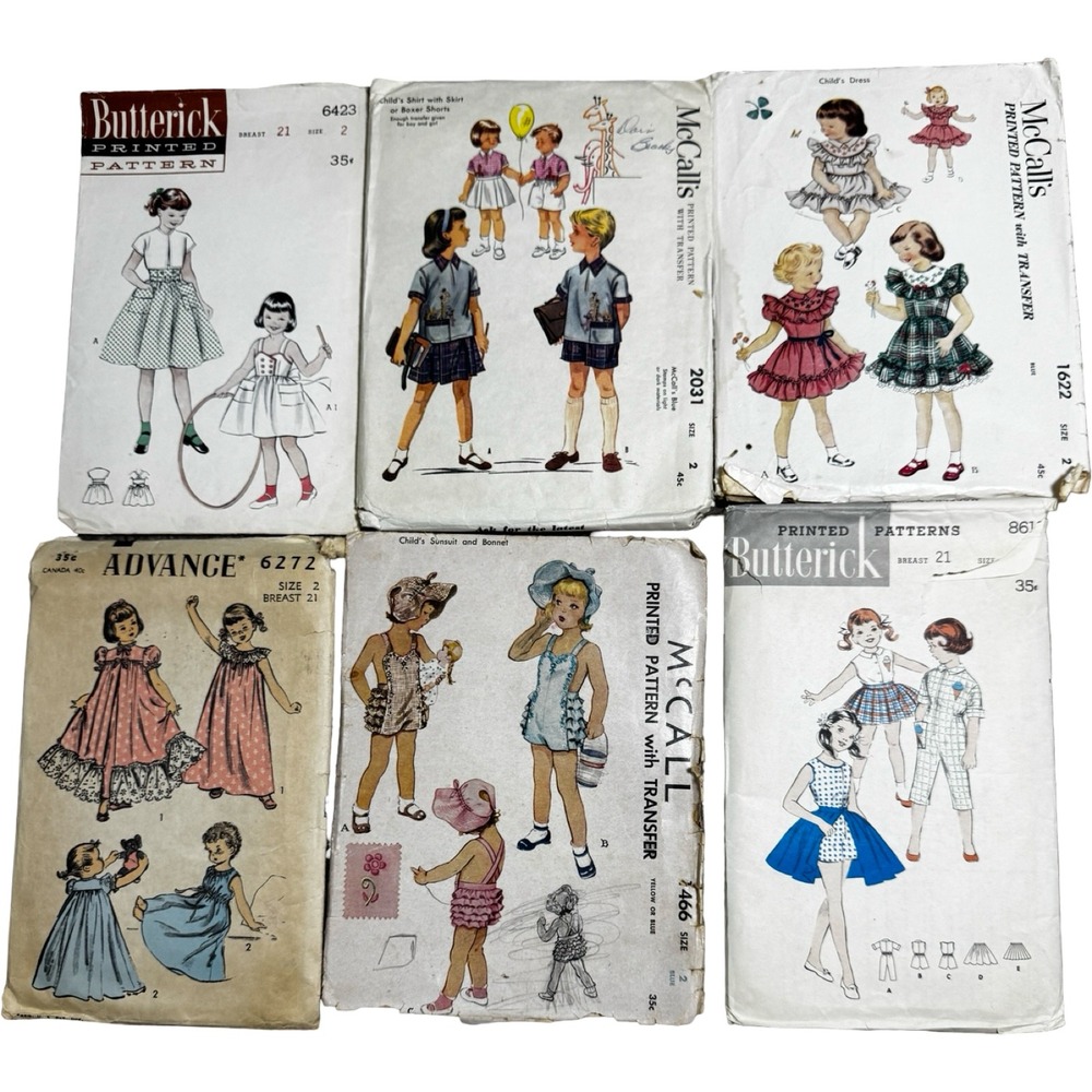 McCalls Butterick‎ Advance Vintage 1950s Childrens Sewing Patterns Lot 6 Size 2